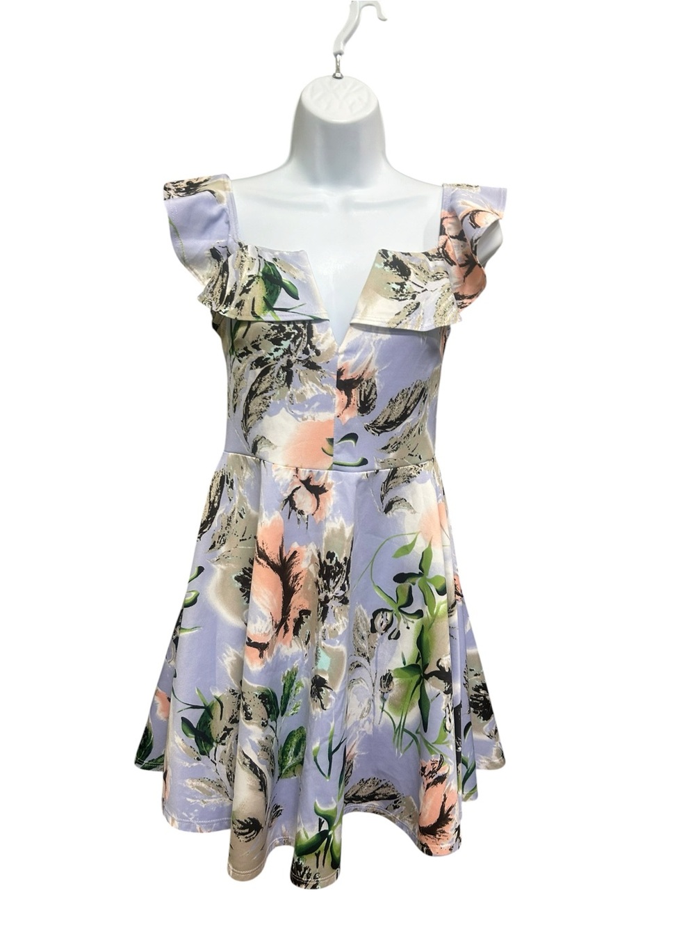 Blue Blush Floral Structured V-Neck Skater Dress Size M